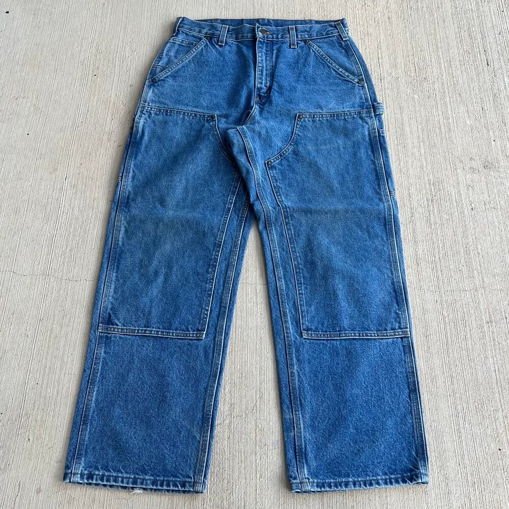 Carhartt B73 DST faded blue jeans double knee work wear carpenter pants
